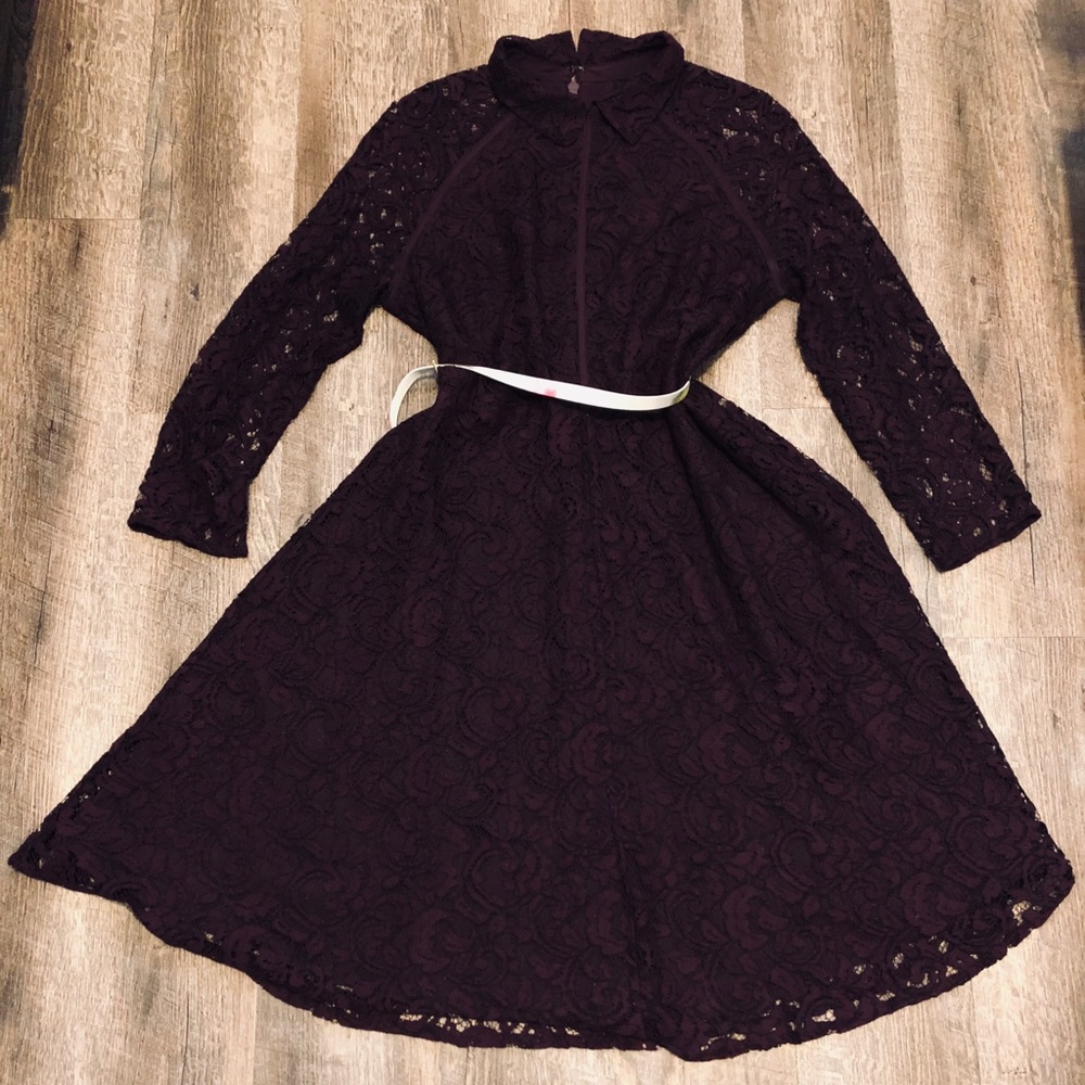 Burgundy Lace Dress with belt.